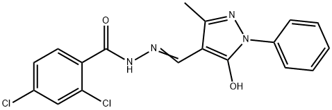 2,4-dichloro-N'-[(5-hydroxy-3-methyl-1-phenyl-1H-pyrazol-4-yl)methylene]benzohydrazide 结构式