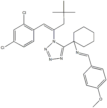 1-{1-[2-(2,4-dichlorophenyl)-1-neopentylvinyl]-1H-tetraazol-5-yl}-N-(4-methoxybenzylidene)cyclohexanamine 结构式