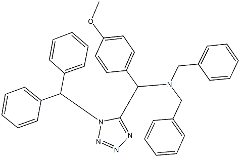 (1-benzhydryl-1H-tetraazol-5-yl)-N,N-dibenzyl(4-methoxyphenyl)methanamine 结构式