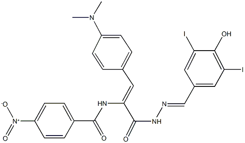 N-(2-[4-(dimethylamino)phenyl]-1-{[2-(4-hydroxy-3,5-diiodobenzylidene)hydrazino]carbonyl}vinyl)-4-nitrobenzamide 结构式
