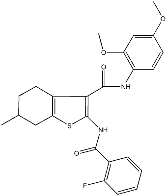 N-(2,4-dimethoxyphenyl)-2-[(2-fluorobenzoyl)amino]-6-methyl-4,5,6,7-tetrahydro-1-benzothiophene-3-carboxamide 结构式