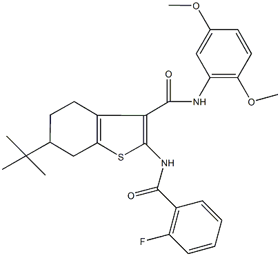 6-tert-butyl-N-(2,5-dimethoxyphenyl)-2-[(2-fluorobenzoyl)amino]-4,5,6,7-tetrahydro-1-benzothiophene-3-carboxamide 结构式