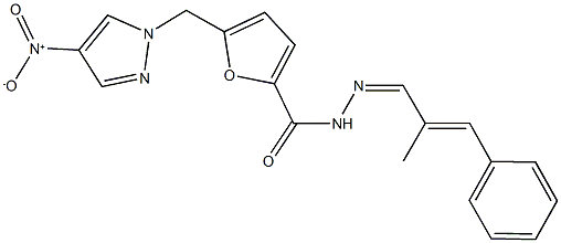 5-({4-nitro-1H-pyrazol-1-yl}methyl)-N'-(2-methyl-3-phenyl-2-propenylidene)-2-furohydrazide 结构式