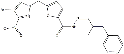 5-({4-bromo-3-nitro-1H-pyrazol-1-yl}methyl)-N'-(2-methyl-3-phenyl-2-propenylidene)-2-furohydrazide 结构式