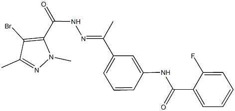 N-(3-{N-[(4-bromo-1,3-dimethyl-1H-pyrazol-5-yl)carbonyl]ethanehydrazonoyl}phenyl)-2-fluorobenzamide 结构式