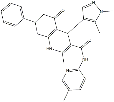 4-(1,5-dimethyl-1H-pyrazol-4-yl)-2-methyl-N-(5-methylpyridin-2-yl)-5-oxo-7-phenyl-1,4,5,6,7,8-hexahydroquinoline-3-carboxamide 结构式