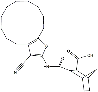 3-{[(3-cyano-4,5,6,7,8,9,10,11,12,13-decahydrocyclododeca[b]thien-2-yl)amino]carbonyl}bicyclo[2.2.1]heptane-2-carboxylic acid 结构式