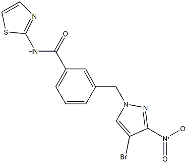 3-({4-bromo-3-nitro-1H-pyrazol-1-yl}methyl)-N-(1,3-thiazol-2-yl)benzamide 结构式