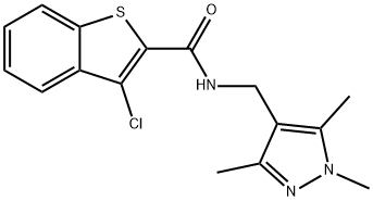 3-chloro-N-[(1,3,5-trimethyl-1H-pyrazol-4-yl)methyl]-1-benzothiophene-2-carboxamide 结构式