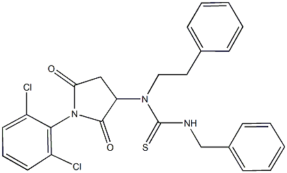 N'-benzyl-N-[1-(2,6-dichlorophenyl)-2,5-dioxo-3-pyrrolidinyl]-N-(2-phenylethyl)thiourea 结构式