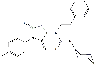 N'-cyclohexyl-N-[1-(4-methylphenyl)-2,5-dioxo-3-pyrrolidinyl]-N-(2-phenylethyl)thiourea 结构式