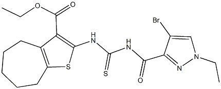 ethyl 2-[({[(4-bromo-1-ethyl-1H-pyrazol-3-yl)carbonyl]amino}carbothioyl)amino]-5,6,7,8-tetrahydro-4H-cyclohepta[b]thiophene-3-carboxylate 结构式