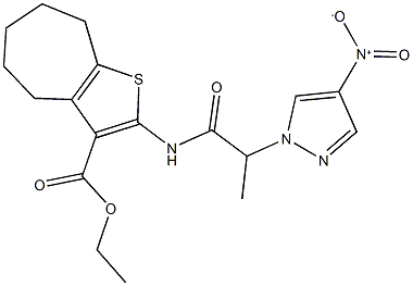 ethyl 2-[(2-{4-nitro-1H-pyrazol-1-yl}propanoyl)amino]-5,6,7,8-tetrahydro-4H-cyclohepta[b]thiophene-3-carboxylate 结构式