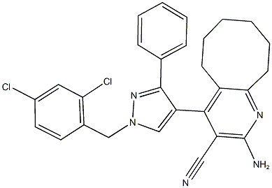 2-amino-4-[1-(2,4-dichlorobenzyl)-3-phenyl-1H-pyrazol-4-yl]-5,6,7,8,9,10-hexahydrocycloocta[b]pyridine-3-carbonitrile 结构式