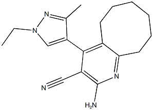 2-amino-4-(1-ethyl-3-methyl-1H-pyrazol-4-yl)-5,6,7,8,9,10-hexahydrocycloocta[b]pyridine-3-carbonitrile 结构式