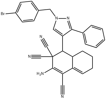 2-amino-4-[1-(4-bromobenzyl)-3-phenyl-1H-pyrazol-4-yl]-4a,5,6,7-tetrahydro-1,3,3(4H)-naphthalenetricarbonitrile 结构式