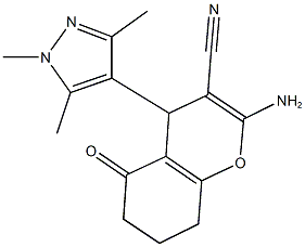 2-amino-5-oxo-4-(1,3,5-trimethyl-1H-pyrazol-4-yl)-5,6,7,8-tetrahydro-4H-chromene-3-carbonitrile 结构式