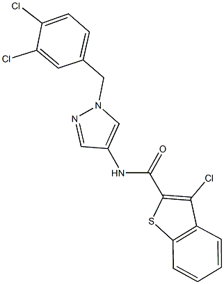 3-chloro-N-[1-(3,4-dichlorobenzyl)-1H-pyrazol-4-yl]-1-benzothiophene-2-carboxamide 结构式