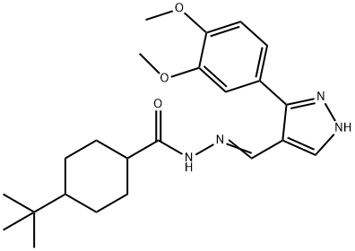 4-tert-butyl-N'-{[3-(3,4-dimethoxyphenyl)-1H-pyrazol-4-yl]methylene}cyclohexanecarbohydrazide 结构式