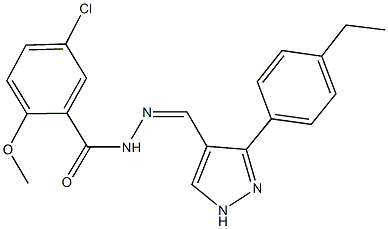 5-chloro-N'-{[3-(4-ethylphenyl)-1H-pyrazol-4-yl]methylene}-2-methoxybenzohydrazide 结构式