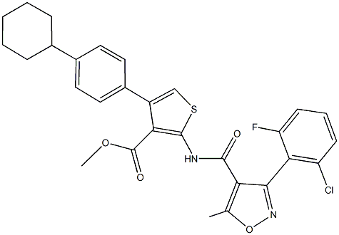 methyl 2-({[3-(2-chloro-6-fluorophenyl)-5-methylisoxazol-4-yl]carbonyl}amino)-4-(4-cyclohexylphenyl)thiophene-3-carboxylate 结构式