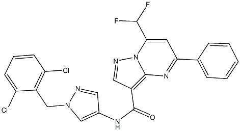 N-[1-(2,6-dichlorobenzyl)-1H-pyrazol-4-yl]-7-(difluoromethyl)-5-phenylpyrazolo[1,5-a]pyrimidine-3-carboxamide 结构式