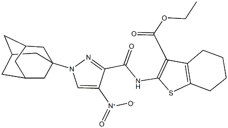 ethyl 2-[({1-(1-adamantyl)-4-nitro-1H-pyrazol-3-yl}carbonyl)amino]-4,5,6,7-tetrahydro-1-benzothiophene-3-carboxylate 结构式