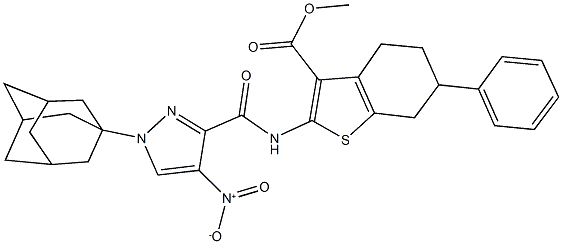 methyl 2-[({1-(1-adamantyl)-4-nitro-1H-pyrazol-3-yl}carbonyl)amino]-6-phenyl-4,5,6,7-tetrahydro-1-benzothiophene-3-carboxylate 结构式