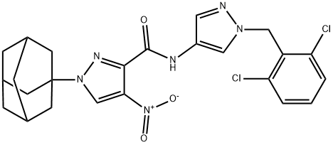 1-(1-adamantyl)-N-[1-(2,6-dichlorobenzyl)-1H-pyrazol-4-yl]-4-nitro-1H-pyrazole-3-carboxamide 结构式