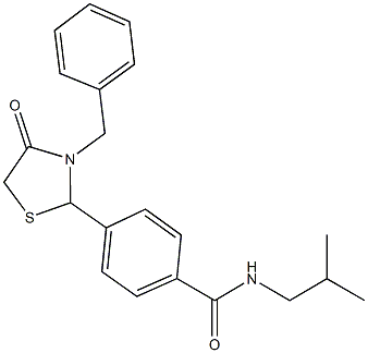 4-(3-benzyl-4-oxo-1,3-thiazolidin-2-yl)-N-isobutylbenzamide 结构式