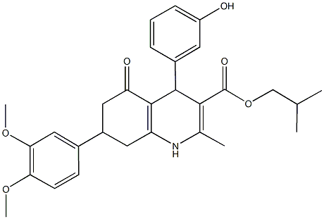 isobutyl 7-(3,4-dimethoxyphenyl)-4-(3-hydroxyphenyl)-2-methyl-5-oxo-1,4,5,6,7,8-hexahydroquinoline-3-carboxylate 结构式