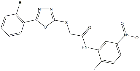 2-{[5-(2-bromophenyl)-1,3,4-oxadiazol-2-yl]sulfanyl}-N-{5-nitro-2-methylphenyl}acetamide 结构式