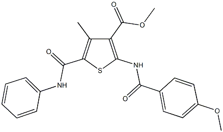 methyl 4-methyl-2-({[4-(methyloxy)phenyl]carbonyl}amino)-5-[(phenylamino)carbonyl]thiophene-3-carboxylate 结构式