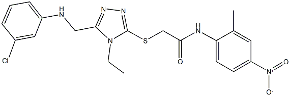 2-[(5-{[(3-chlorophenyl)amino]methyl}-4-ethyl-4H-1,2,4-triazol-3-yl)sulfanyl]-N-{4-nitro-2-methylphenyl}acetamide 结构式