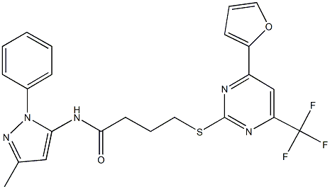 4-{[4-(2-furyl)-6-(trifluoromethyl)-2-pyrimidinyl]sulfanyl}-N-(3-methyl-1-phenyl-1H-pyrazol-5-yl)butanamide 结构式