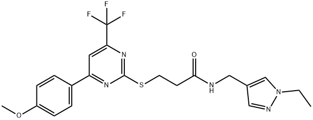 N-[(1-ethyl-1H-pyrazol-4-yl)methyl]-3-{[4-(4-methoxyphenyl)-6-(trifluoromethyl)-2-pyrimidinyl]sulfanyl}propanamide 结构式