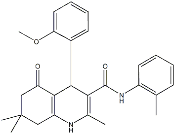 2,7,7-trimethyl-4-[2-(methyloxy)phenyl]-N-(2-methylphenyl)-5-oxo-1,4,5,6,7,8-hexahydroquinoline-3-carboxamide 结构式