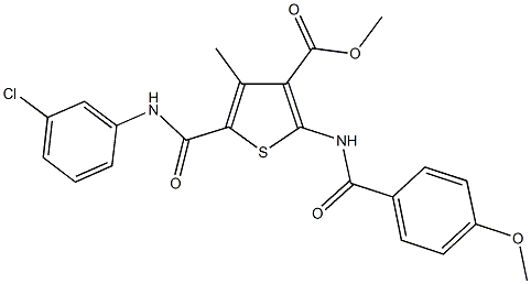 methyl 5-{[(3-chlorophenyl)amino]carbonyl}-4-methyl-2-({[4-(methyloxy)phenyl]carbonyl}amino)thiophene-3-carboxylate 结构式