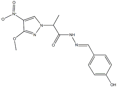 N'-(4-hydroxybenzylidene)-2-{4-nitro-3-methoxy-1H-pyrazol-1-yl}propanohydrazide 结构式