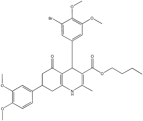 butyl 4-(3-bromo-4,5-dimethoxyphenyl)-7-(3,4-dimethoxyphenyl)-2-methyl-5-oxo-1,4,5,6,7,8-hexahydro-3-quinolinecarboxylate 结构式