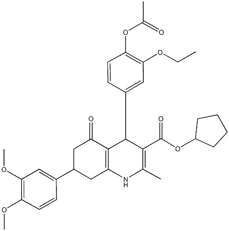 cyclopentyl 4-[4-(acetyloxy)-3-ethoxyphenyl]-7-(3,4-dimethoxyphenyl)-2-methyl-5-oxo-1,4,5,6,7,8-hexahydro-3-quinolinecarboxylate 结构式