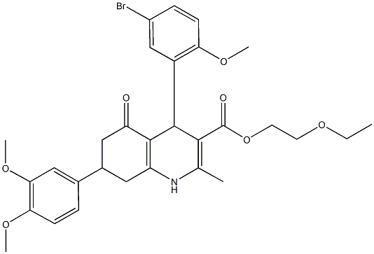 2-ethoxyethyl 4-(5-bromo-2-methoxyphenyl)-7-(3,4-dimethoxyphenyl)-2-methyl-5-oxo-1,4,5,6,7,8-hexahydro-3-quinolinecarboxylate 结构式