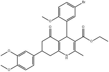 ethyl 4-(5-bromo-2-methoxyphenyl)-7-(3,4-dimethoxyphenyl)-2-methyl-5-oxo-1,4,5,6,7,8-hexahydro-3-quinolinecarboxylate 结构式