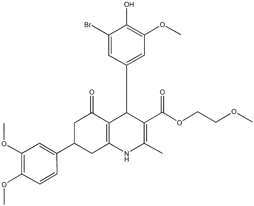 2-methoxyethyl 4-(3-bromo-4-hydroxy-5-methoxyphenyl)-7-(3,4-dimethoxyphenyl)-2-methyl-5-oxo-1,4,5,6,7,8-hexahydro-3-quinolinecarboxylate 结构式
