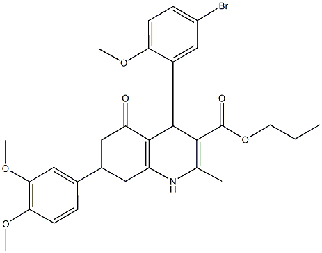 propyl 4-(5-bromo-2-methoxyphenyl)-7-(3,4-dimethoxyphenyl)-2-methyl-5-oxo-1,4,5,6,7,8-hexahydro-3-quinolinecarboxylate 结构式