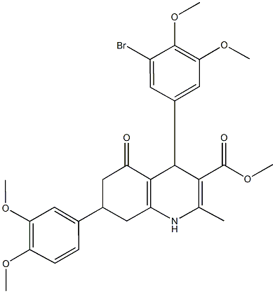 methyl 4-(3-bromo-4,5-dimethoxyphenyl)-7-(3,4-dimethoxyphenyl)-2-methyl-5-oxo-1,4,5,6,7,8-hexahydro-3-quinolinecarboxylate 结构式