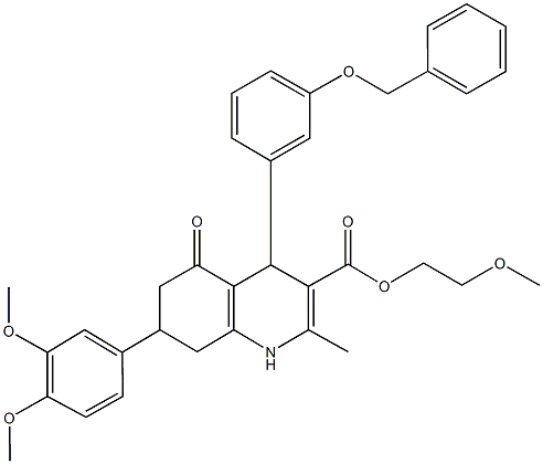 2-methoxyethyl 4-[3-(benzyloxy)phenyl]-7-(3,4-dimethoxyphenyl)-2-methyl-5-oxo-1,4,5,6,7,8-hexahydro-3-quinolinecarboxylate 结构式