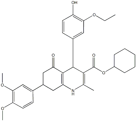 cyclohexyl 7-(3,4-dimethoxyphenyl)-4-(3-ethoxy-4-hydroxyphenyl)-2-methyl-5-oxo-1,4,5,6,7,8-hexahydro-3-quinolinecarboxylate 结构式