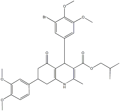 isobutyl 4-(3-bromo-4,5-dimethoxyphenyl)-7-(3,4-dimethoxyphenyl)-2-methyl-5-oxo-1,4,5,6,7,8-hexahydro-3-quinolinecarboxylate 结构式