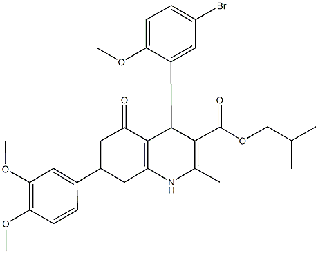 isobutyl 4-(5-bromo-2-methoxyphenyl)-7-(3,4-dimethoxyphenyl)-2-methyl-5-oxo-1,4,5,6,7,8-hexahydro-3-quinolinecarboxylate 结构式